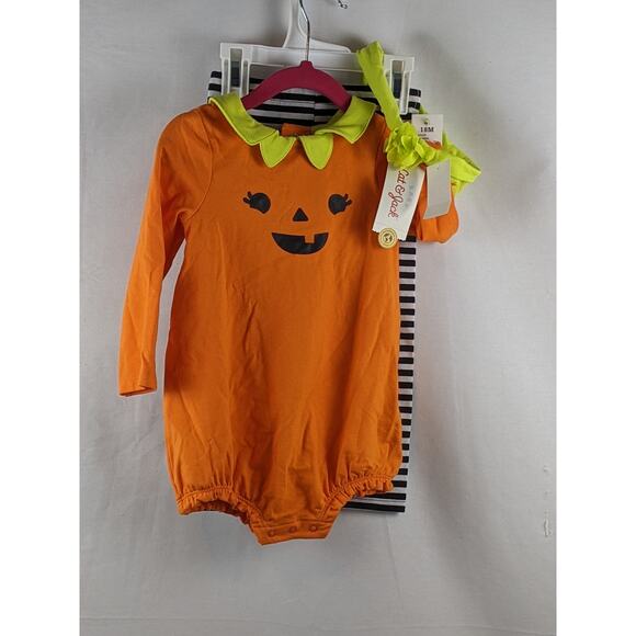 Baby Girls 3pc Pumpkin Top Pants Headband Set Cat & Jack Orange 12M Outfit Pjs - Picture 2 of 8
